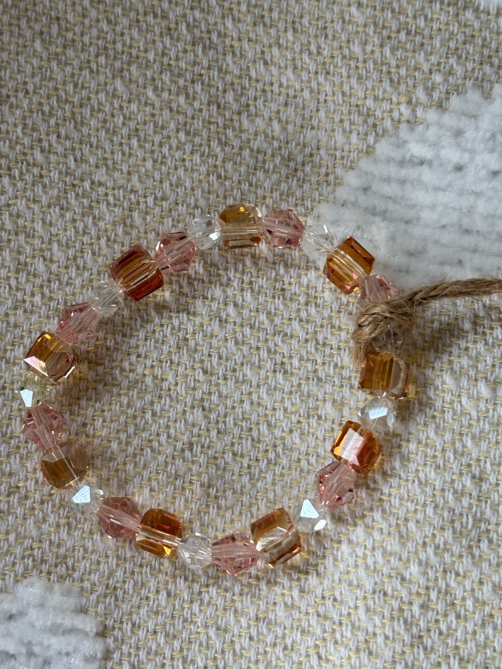 Beaded Stretch Bracelet in Pink and Gold
